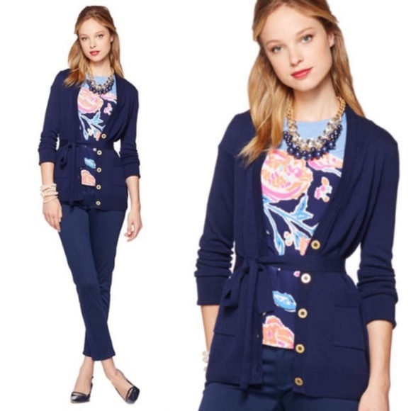 Lilly Pulitzer Sweaters - Lilly Pulitzer Joselyn Navy Belted Cardigan Sweate